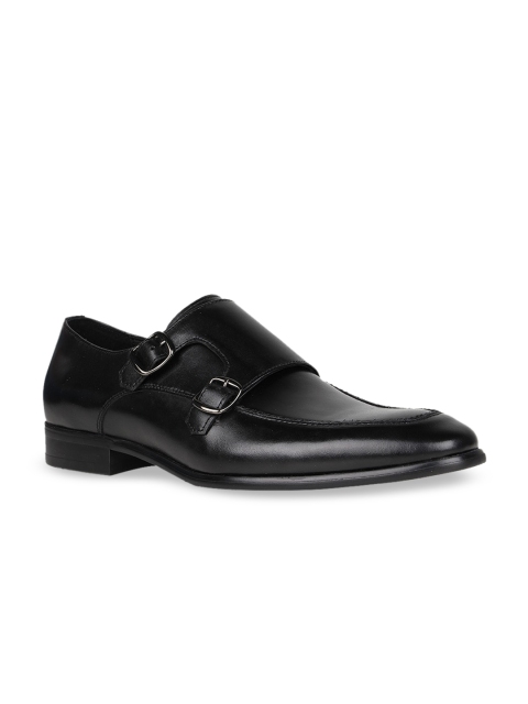 

Regal Men Black Solid Leather Formal Monks
