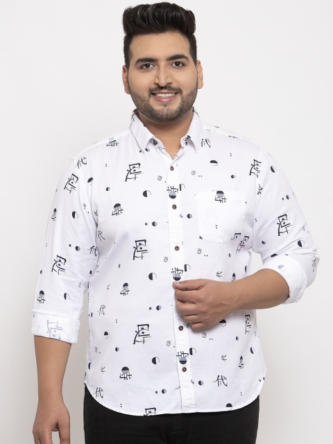 

plusS Men White Regular Fit Printed Casual Shirt
