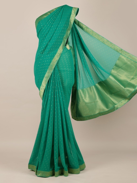 

Pothys Green Printed Poly Chiffon Saree with Zari Border