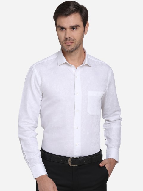 

METAL Men White Slim Fit Self Design Formal Cotton Shirt