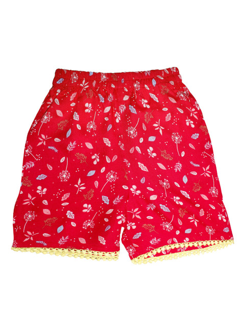 

KiddoPanti Girls Red Printed Regular Fit Regular Shorts
