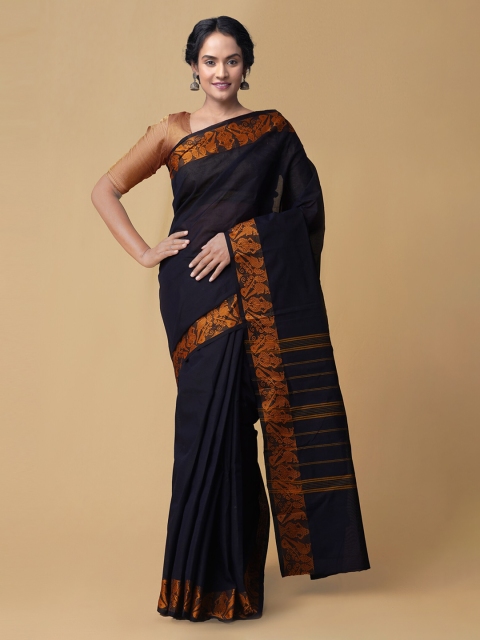 

Unnati Silks Black Pure Cotton Solid Kanjeevaram Saree