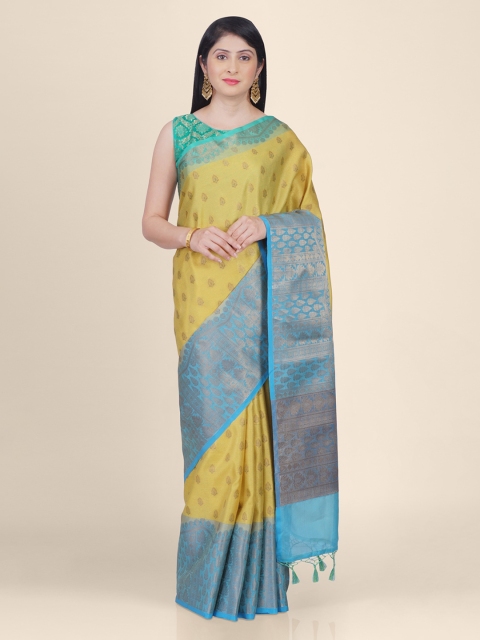 

Kasat Yellow & Blue Silk Blend Woven Design Mysore Silk Handloom Saree with Jhalar Pallu
