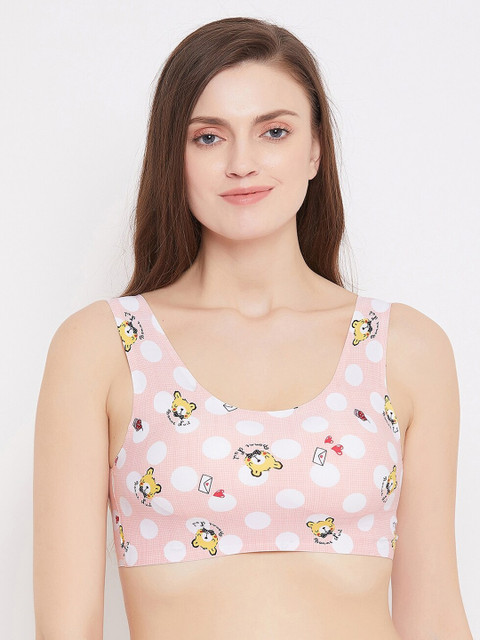 

SECRETS BY ZEROKAATA Peach-Coloured Printed Non-Wired Lightly Padded Workout Bra