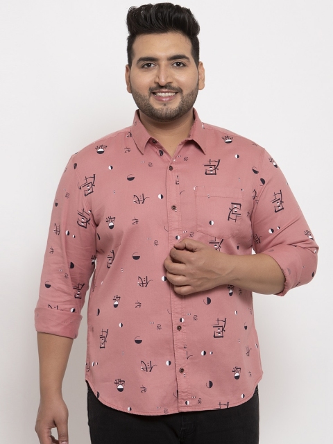 

plusS Men Pink Regular Fit Printed Casual Shirt