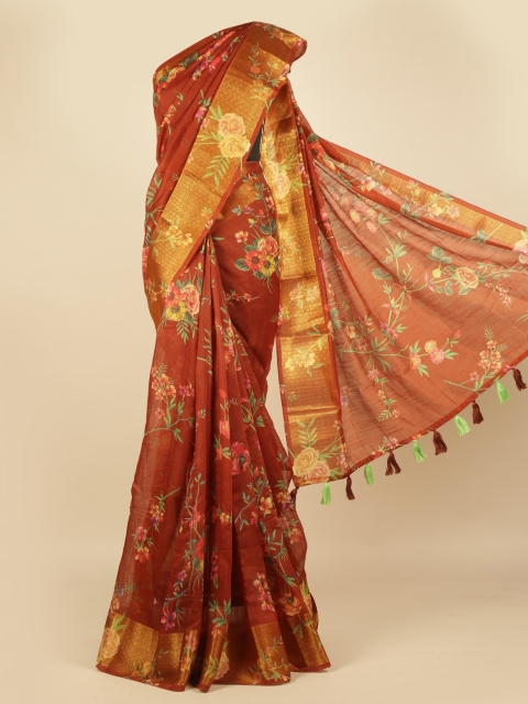 

Pothys Brown Printed Linen Blend Saree
