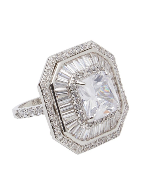 

shaze Silver-Plated White CZ-Studded Finger Ring