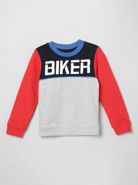 

max Boys Grey & Navy Blue Printed Cotton Sweatshirt