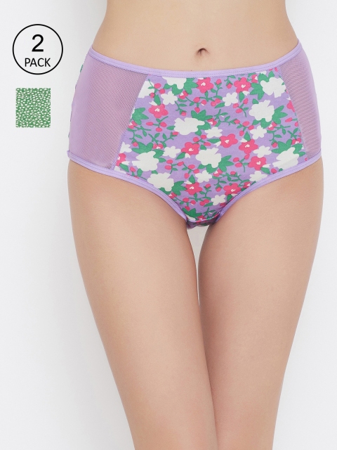 

Clovia Women Pack Of 2 Printed Hipster Briefs COMPNC983, Green