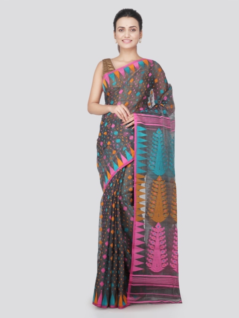 

PinkLoom Grey & Pink Pure Cotton Woven Design Handloom Saree