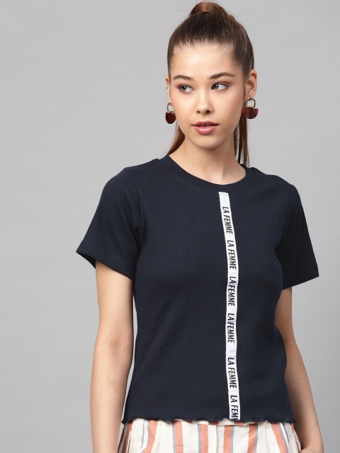 

plusS Women Navy Blue Solid Top