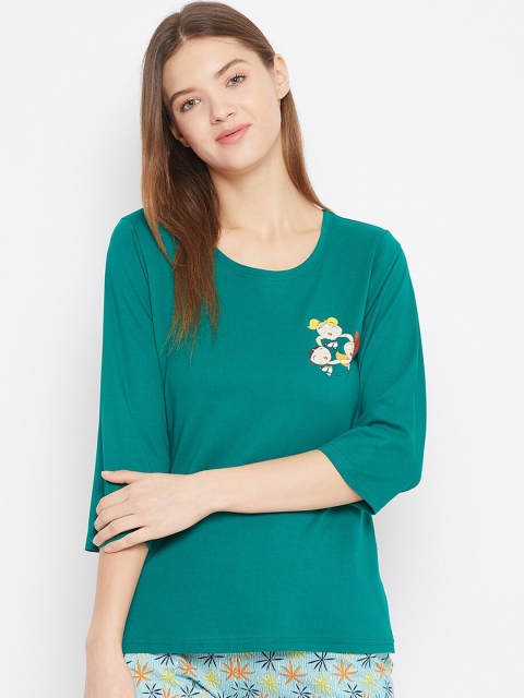 

Clovia Women Green Solid Powerpuff T-shirt With Head Band