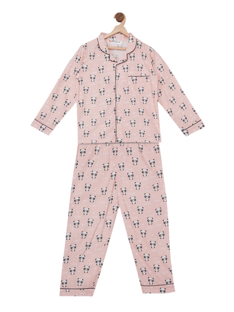 

Fluffalump Kids Pink & White Printed Night Suit