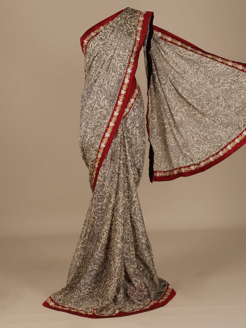 

Pothys Cream-Coloured & Red Poly Chiffon Printed Saree