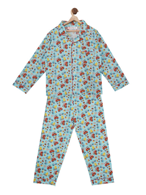 

Fluffalump Unisex Kids Blue & Red Printed Night Suit