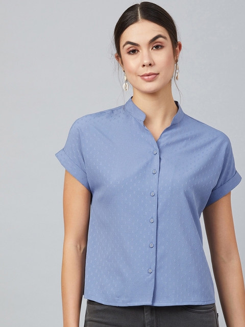 

Carlton London Women Blue Regular Fit Self Design Casual Shirt