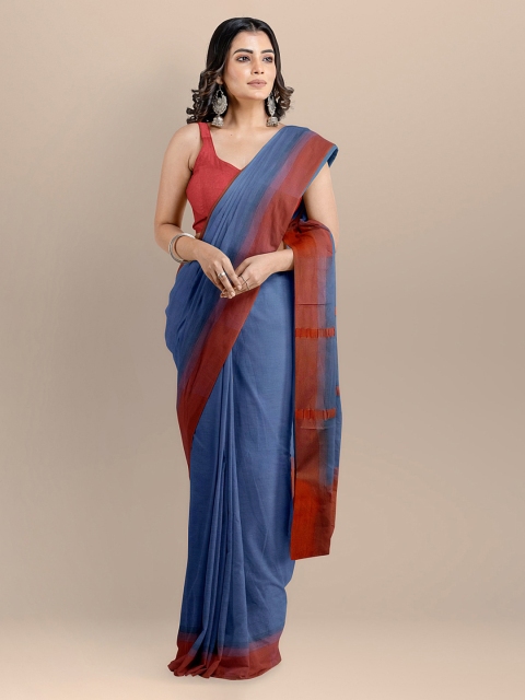 

BharatSthali Blue Pure Cotton Solid Mangalagiri Saree