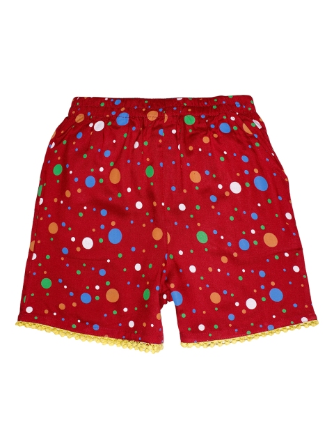 

KiddoPanti Girls Maroon Printed Regular Fit Regular Shorts