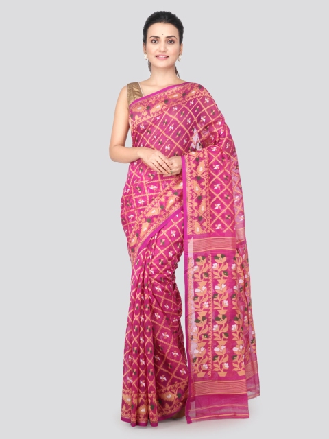 

PinkLoom Magenta Pure Cotton Woven Design Jamdani Sustainable Saree