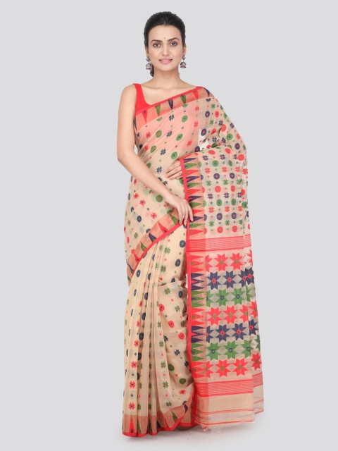 

PinkLoom Beige Pure Cotton Woven Design Jamdani Saree