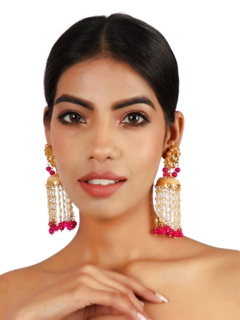 

Fabstreet Gold-Toned & Pink Contemporary Jhumkas