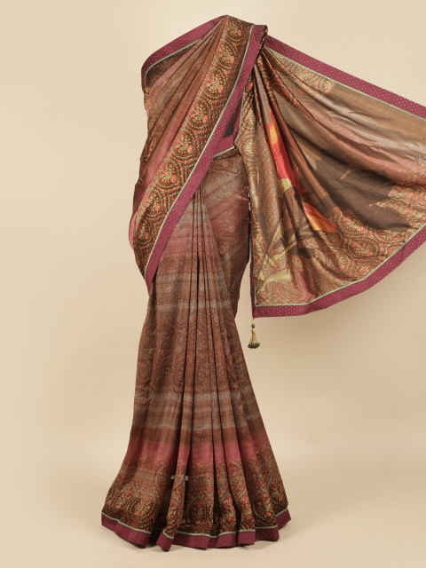 

Pothys Brown Printed Jute Silk Saree