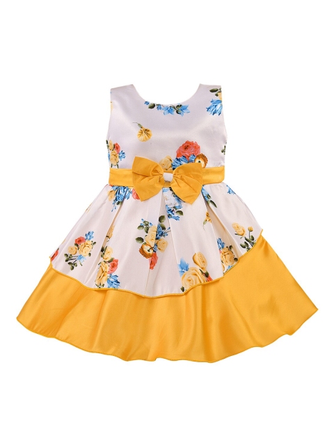 

Wish Karo Girls White & Yellow Floral Printed Fit and Flare Dress