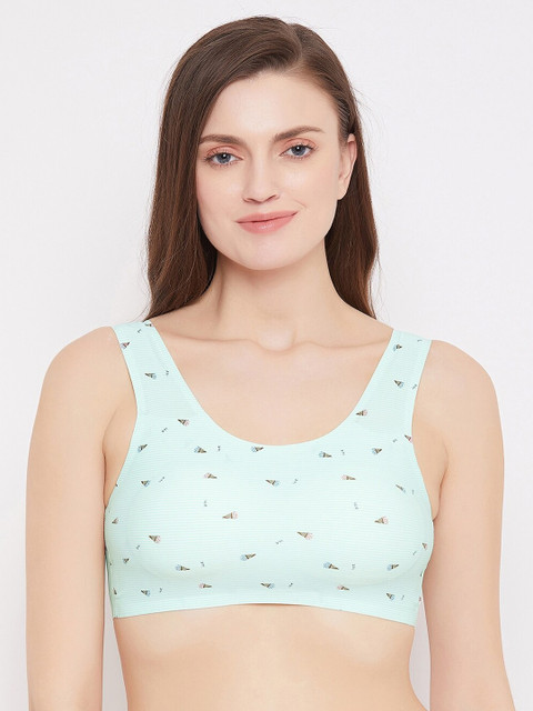 

SECRETS BY ZEROKAATA Green Printed Non-Wired Lightly Padded Workout Bra SZGICEP8736