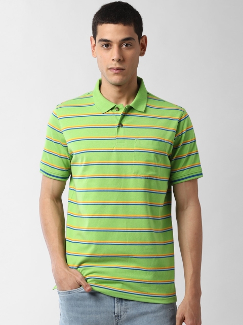 

Peter England Casuals Men Green Striped Polo Collar T-shirt