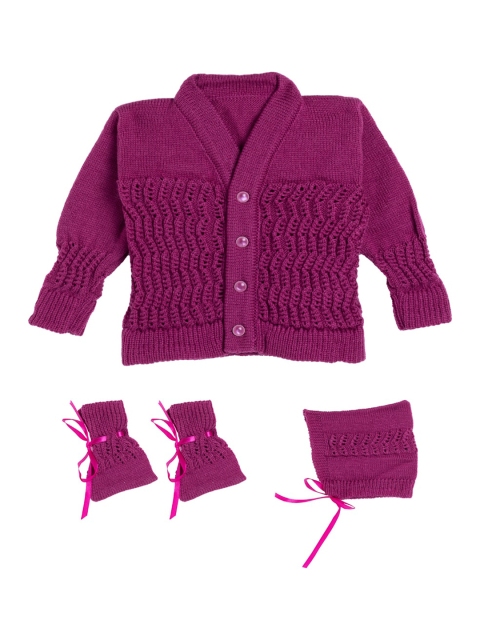 

Little Angels Unisex Kids Burgundy Self Design Cardigan Sweater