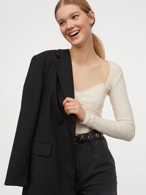 

H&M Women Beige Solid Sweetheart-Neckline Top