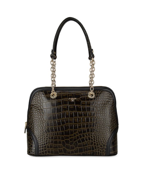 

Da Milano Olive Green & Black Textured Leather Handheld Bag