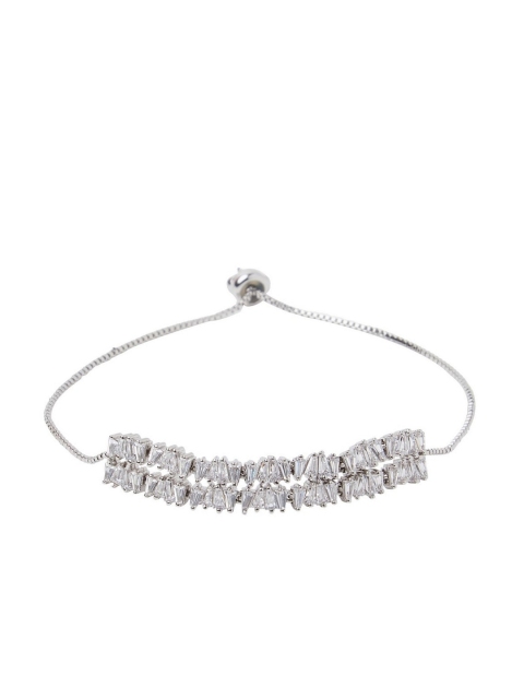 

shaze Rhodium-Plated Silver Cubic Zirconia Studded Bracelet