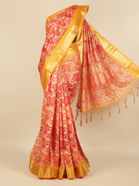 

Pothys Red Printed Jute Silk Saree