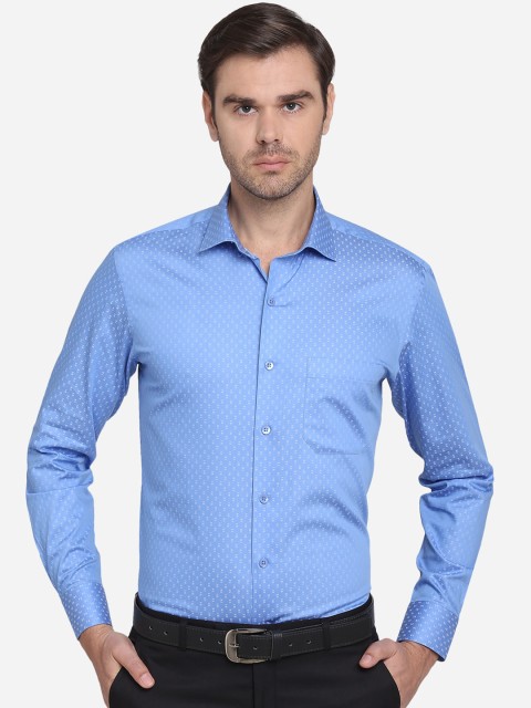 

METAL Men Blue Slim Fit Self Design Formal Cotton Shirt
