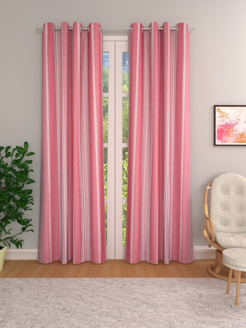 

Aura Pink & White Set of 2 Striped Room Darkening Door Curtains