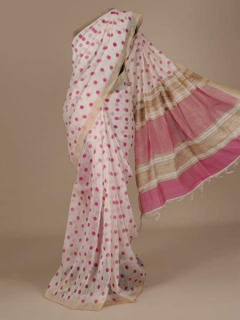 

Pothys White Woven Design Pure Linen Saree with Zari Border
