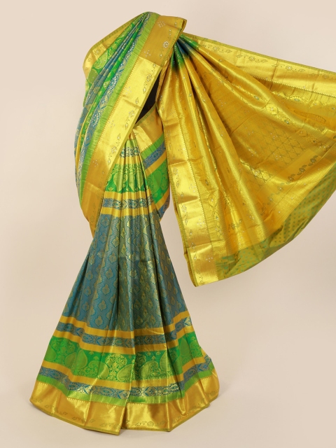 

Pothys Blue & Gold-Toned Pure Silk Woven Design Kanjeevaram Saree