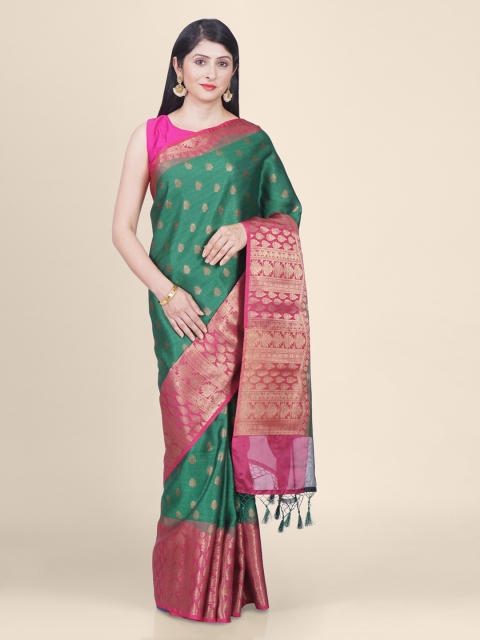 

Kasat Green Silk Blend Woven Design Mysore Silk Saree