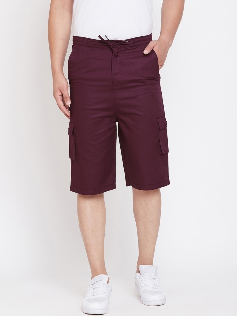 

Hypernation Men Maroon Solid Regular Fit Cargo Shorts