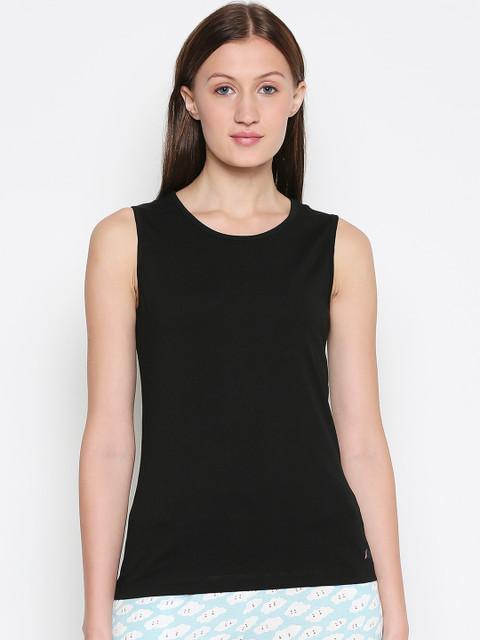 

XIN Women Black Solid Round Neck T-shirt