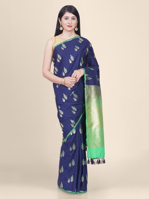 

Kasat Navy Blue Silk Cotton Printed Banarasi Saree