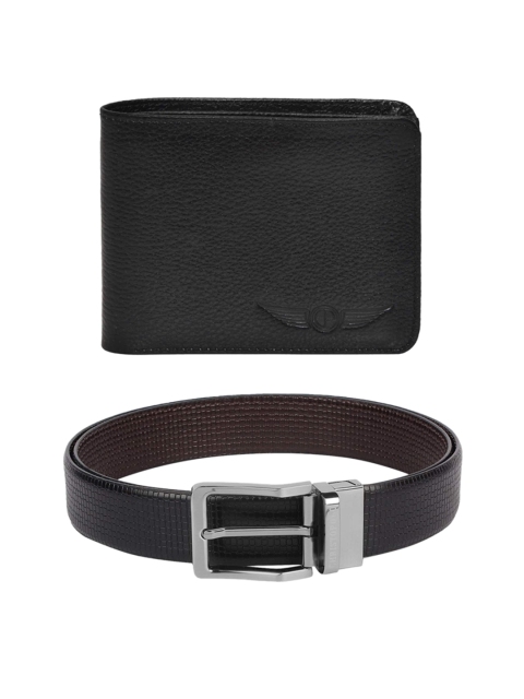 

CHRISTOPOLO Men Black Leather Wallet & Reversible Belt Accessory Gift Set