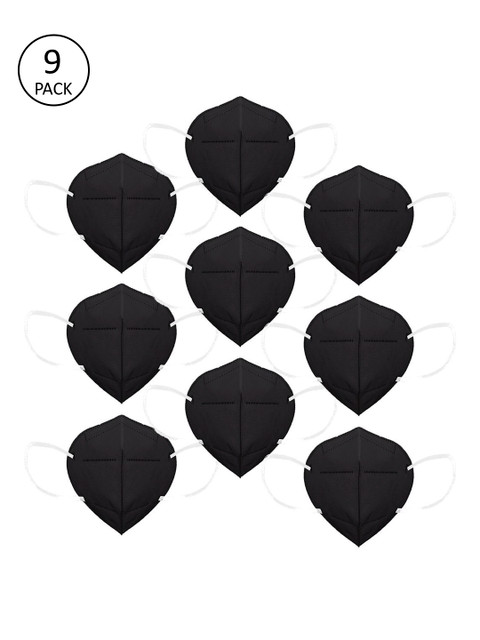 

OOMPH Unisex Pack of 9 Black Solid Anti-Pollution Reusable 5-Ply Mask