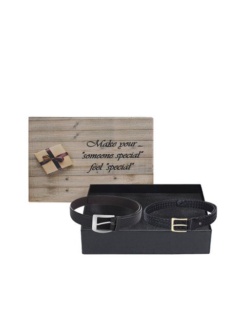 

LONDON FASHION Men Pack Of 2 Belts, Black