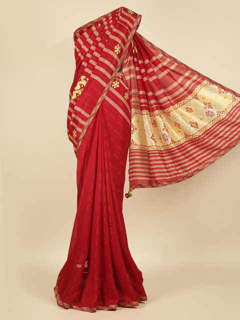 

Pothys Maroon Printed Jute Silk Saree