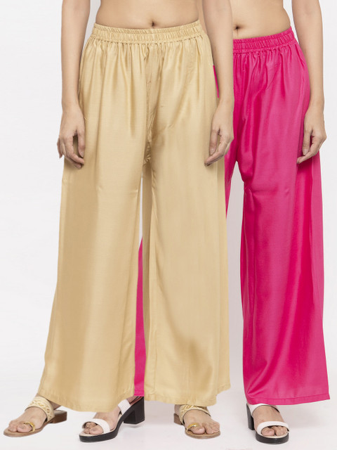 

NEUDIS Women Pack Of 2 Solid Wide Leg Palazzos, Beige