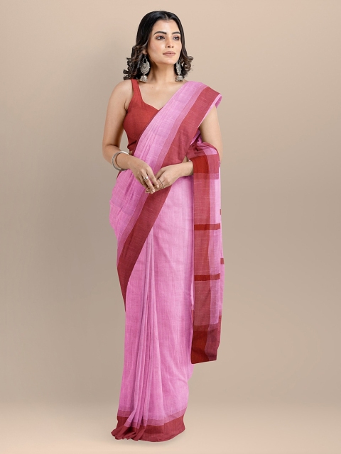 

BharatSthali Pink Pure Cotton Woven Design Mangalagiri Sustainable Saree