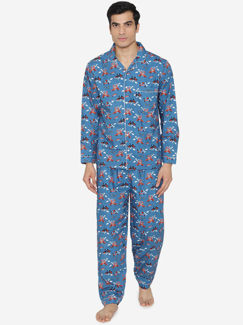 

Fluffalump Men Blue & Red Printed Night Suit