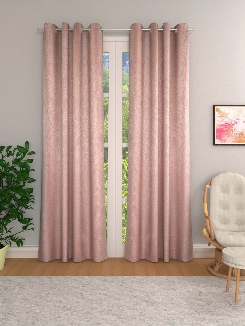 

Aura Set Of 2 Pink & White Ethnic Motifs Room Darkening Curtains